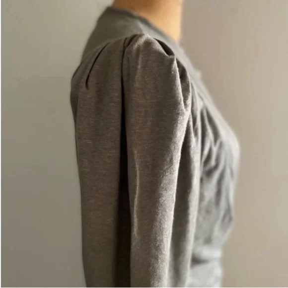 IRO] Olive green Garah ruched Stretch Linen jersey Puff pad sleeve Mini Dress